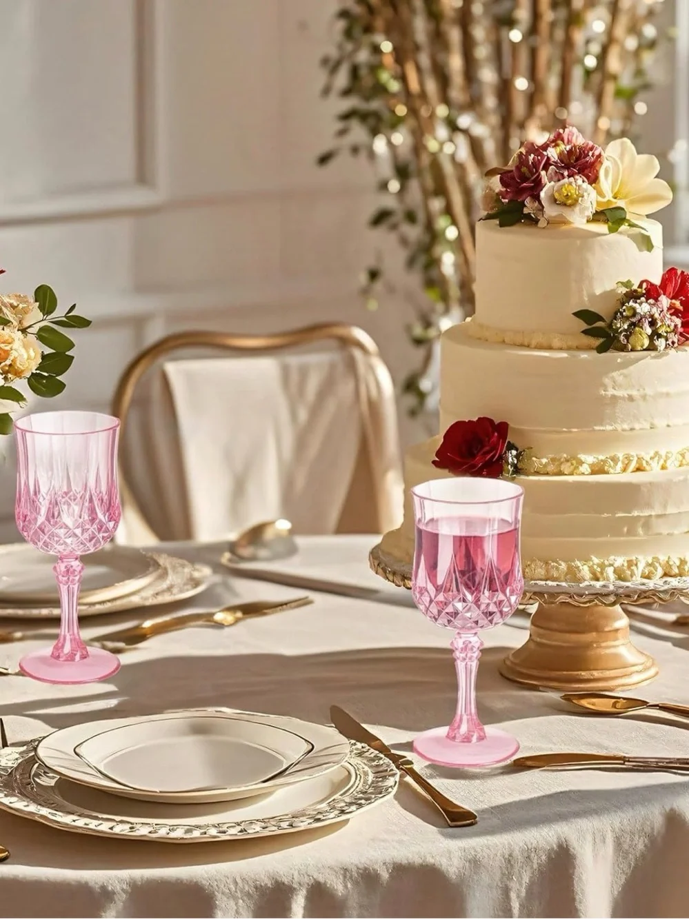 Pink Crystal-Style Goblet - Elegant Stemmed Wine Glass